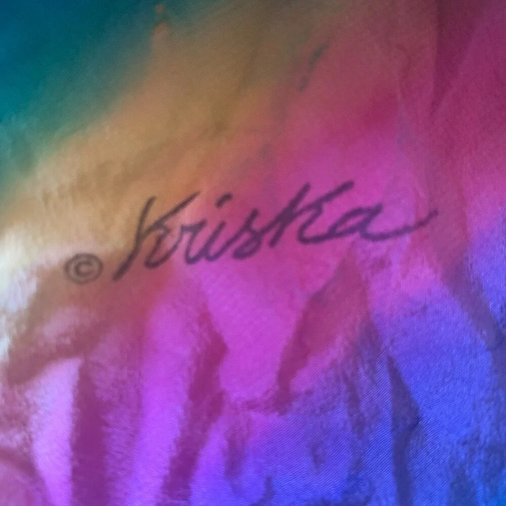 Kriska Hand Painted Silk‎ Scarf Rainbow Ombre Teal Purple Pink Yellow Art Wear